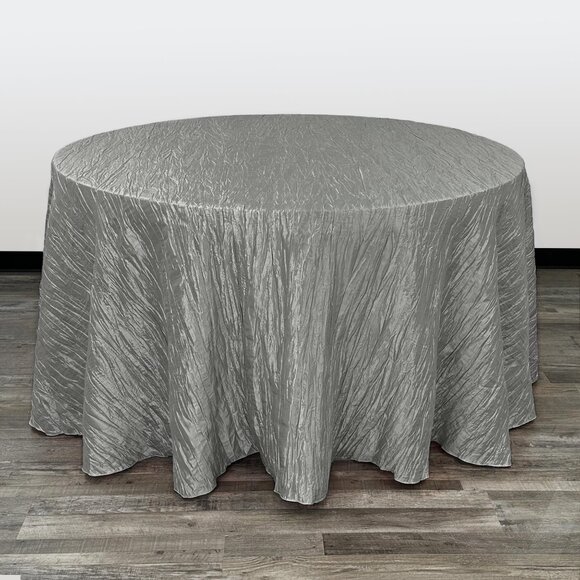SILVER 120" Accordion Crinkle TAFFETA ROUND TABLECLOTH Wedding Party Decorations - Picture 1 of 3